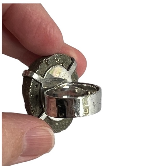 Silver Pyrite Druzy Adjustable Ring - Picture 10 of 11